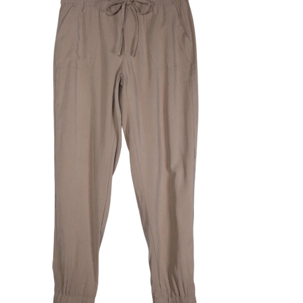 Tahari Womens Medium Tan Jogger Pants Relaxed Fit Drawstring Waist Tapered Leg